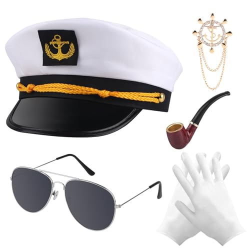 TIANCONGYUN 5 Teiliges Kapitänsmütze Set, Yacht Matrosenmütze, Kapitän Kostüm, Matrosen Kostüm Für Rollenspiele, Mottopartys, BüHnenshows von TIANCONGYUN