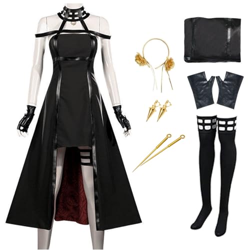 TIANDING Yor Forger Cosplay-Kostüm mit Perücke, Halloween, schwarzes Kleid, komplettes Set, Anime-Kostüm (Schwarz, L) von TIANDING