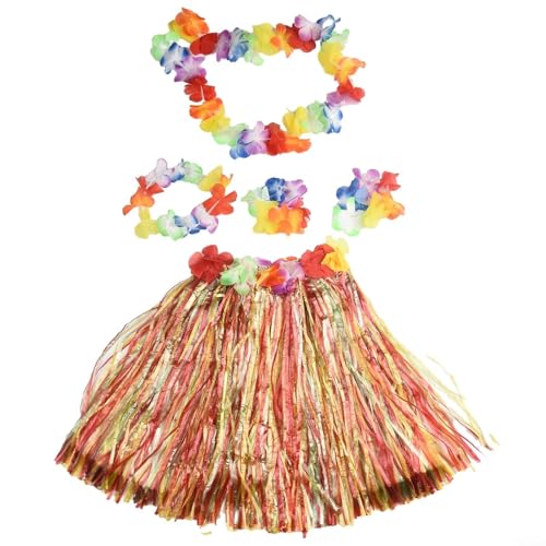 TIANHENGMart Buntes Hawaii-Kostüm-Set für Kinder, inklusive Gras-Lei-Rock, Blumen-Armband und Kopf-Accessoire (bunt 1) von TIANHENGMart