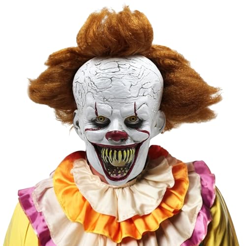 Gruselige Clown Maske Crazy Joker Cosplay Clown Maske Dämon Clown Maske Realistische Clown Latexmaske Gruselige Vollkopfmaske Halloween Kostüm Requisiten Gesichtsmaske für Erwachsene Kinderfür von TIANHOO