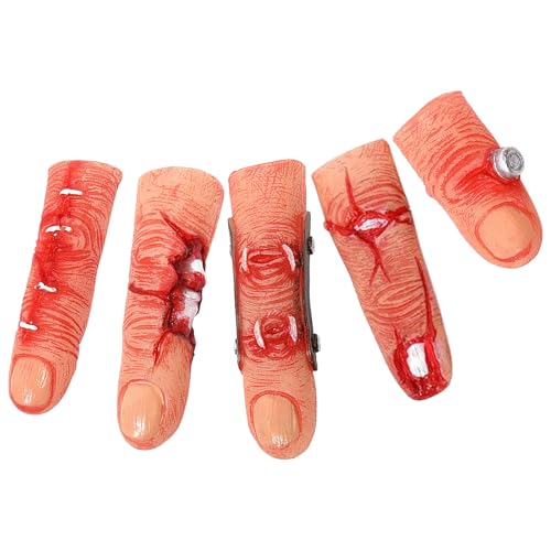 TIANHOO Halloween Finger,5 Pcs Realistischer Blutiger Gefälschter Finger Kunstnägel Nägel Fake Finger Cosplay Party Halloween Prop Gothic Nagel für Halloween Haunted House Theater Tricks Party Dekor von TIANHOO