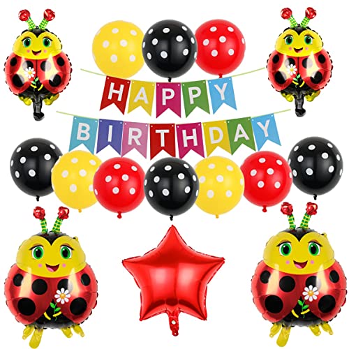 Marienkäfer Luftballons,Marienkäfer Party Dekoration,Marienkäfer Luftballons Rot Schwarz Polka Punkt Ballons für Marienkäfer Geburtstag Party Jungen Mädchen Dschungel Thema Geburtstag Dekoration von TIANJZSUN