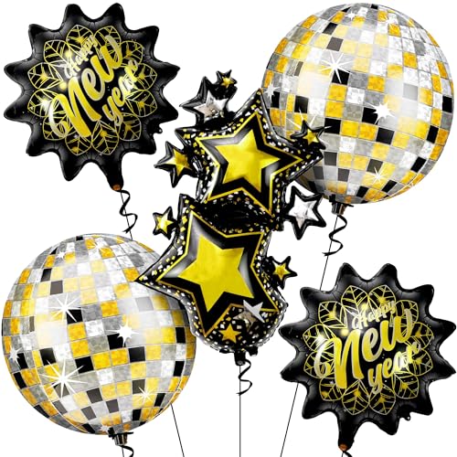 Silvester Ballons, 5pcs Folienballon Silvester, Deko Silvester 2025 Ballons, Happy New Year Balloons, Helium Ballon Silvester, Frohes Neues Jahr-Dekoration, Silvester-Dekorationsset(Stern) von TIANLUD