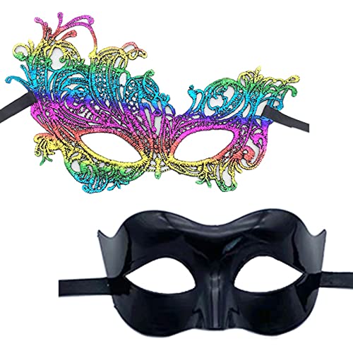 TIANQUXNGI 2 Stück Damen-Maskerade mit Spitzenaugen für Halloween, Party, halbes Gesicht, Abschlussball, Karneval von TIANQUXNGI