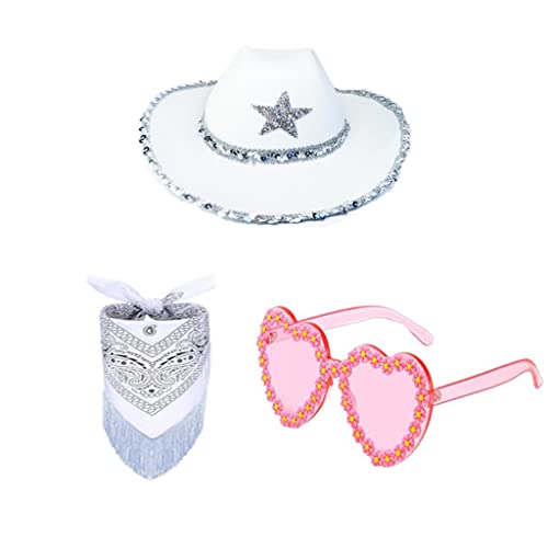 TIANQUXNGI CowboyHut, Brille, BandanaSet, Junggesellinnenabschied, Bandana, Brautparty, Hut, Junggesellinnenabschied, Cowgirl-Brille, Brautparty von TIANQUXNGI