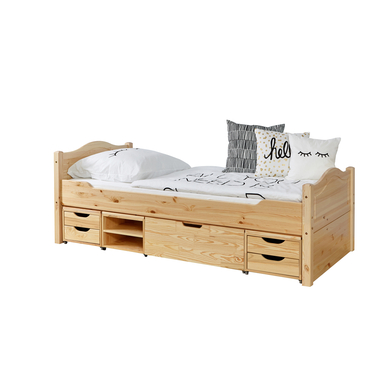 TiCAA Einzelbett Leni 90 x 200 cm Kiefer natur mit 4 Funktionsschubladen von TICAA