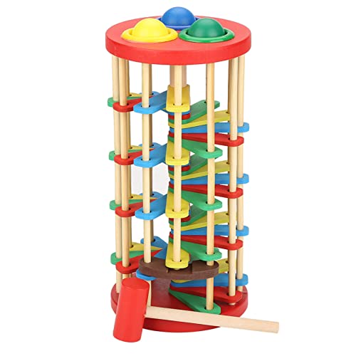 TIKATARER Ball-Drop-Spielzeug, Ball-Turm, Holz-Ball-Drop-Spielzeug, Pounding-Bank, Hammer, Pound-Roll-Rampe, Spielzeug, Kleinkind-Spielzeug, STEM-Lernspielzeug, Montessori-Geschenke für von TIKATARER