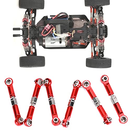 TIKATARER RC Hintergestänge Zugstange, RC Servo Link RC Autoteile Fernbedienung Autozubehör 6 Stück Metall Zugstange Lenkgestänge Servo Link Zugstange für Wltoys 1/18 A959 RC Auto (Rot) von TIKATARER