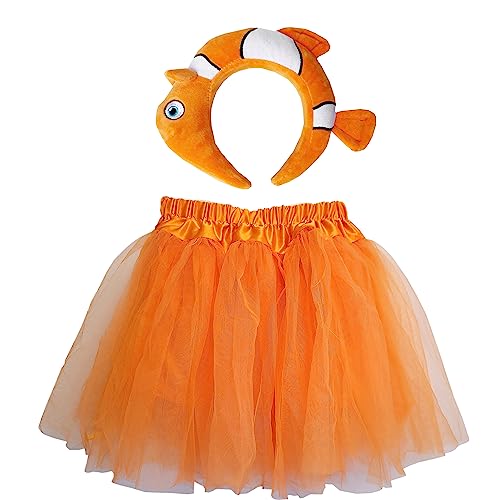 TIKSON 2 Stück Halloween Kinder Clown Fisch Kostüm Stirnband und Tutu Orange Weiß von TIKSON