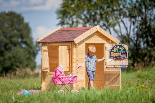 Kinderspielhaus aus Holz 1,1m2 - Spielhaus im Freien für Kinder - MIT BÖDEN – B112xL146xH145 cm - Gartenspielhaus - Garten-Sommerhaus für Kinder - Timbela M516 von TIMBELA