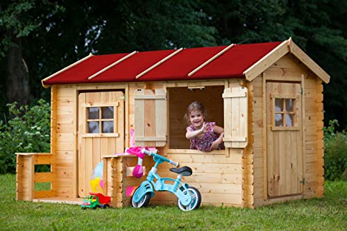 Timbela Kinderspielhaus aus Holz - Spielhaus im Freien für Kinder - B178xL241xH151 cm/2,63m2 Gartenspielhaus - Garten-Sommerhaus für Kinder M503 von TIMBELA