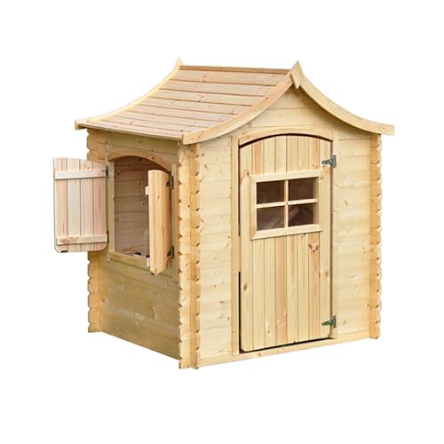 Timbela Kinderspielhaus aus Holz MIT BÖDEN - Spielhaus im Freien für Kinder - B112xL146xH152 cm/1,1m2 Gartenspielhaus - Garten-Sommerhaus für Kinder M550 von TIMBELA