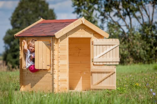 TIMBELA Kinderspielhaus aus Holz - Spielhaus im Freien für Kinder - B112xL146xH143 cm/1.1m2 Gartenspielhaus - Garten-Sommerhaus für Kinder M516-1 von TIMBELA