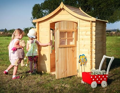 Timbela Kinderspielhaus aus Holz - Spielhaus im Freien für Kinder - B112xL146xH152 cm/1,1m2 Gartenspielhaus - Garten-Sommerhaus für Kinder M550-1 von TIMBELA