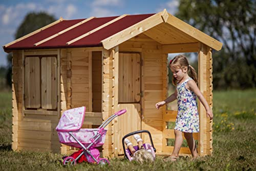 Timbela Kinderspielhaus aus Holz - Spielhaus im Freien für Kinder - B146xL181xH145 cm/1,1m2 Gartenspielhaus - Garten-Sommerhaus für Kinder M501 von TIMBELA