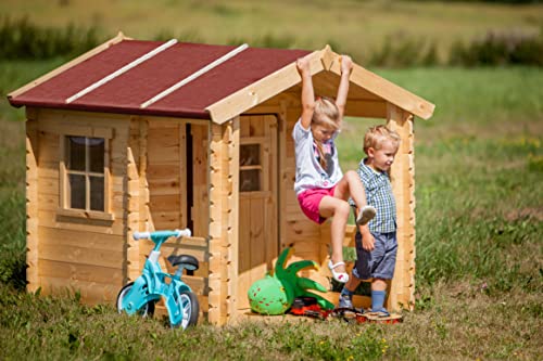 Timbela Kinderspielhaus aus Holz - Spielhaus im Freien für Kinder - B146xL181xH145 cm/1,1m2 Gartenspielhaus - Garten-Sommerhaus für Kinder M501A von TIMBELA