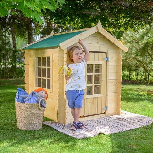 Timbela M570Z-1 Kinderspielhaus aus Holz - Spielhaus im Freien für Kinder - 111x113xH121 cm/0.9 m2 Gartenspielhaus - Garten-Sommerhaus für Kinder (Die Dachfarbe ist grün) von TIMBELA