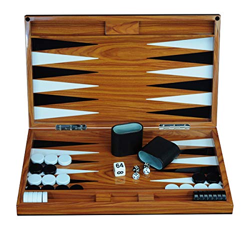 Deluxe Backgammon-Brettspiel-Set aus Holz, 45,7 cm, lackiert, mit hochwertigen Lederwürfelbechern und Acryl-Spielchips von TIMELYBUYS