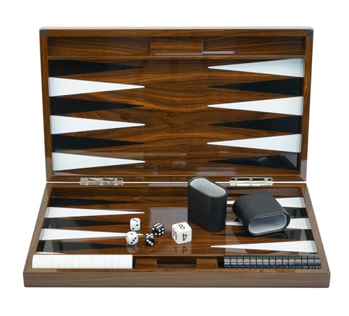 Deluxe Backgammon-Brettspiel-Set aus Holz, 45,7 cm, lackiert, mit hochwertigen Lederwürfelbechern und Acryl-Spielchips von TIMELYBUYS