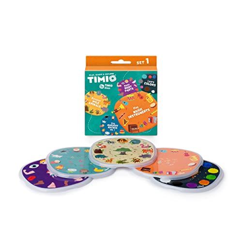 TIMIO Disc Set # 1: 5 Audio Discs for The TIMIO Player | Learn Colours, Wild Animals, Music Instruments, 96 Nursery Rhymes Vol. 1, Body Parts | 8 Languages Included | Learning Toy from 2 - 6 Years von TIMIO