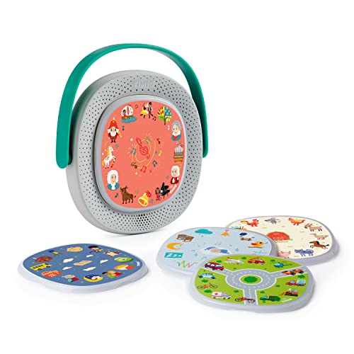 TIMIO Player + 5 Discs | Listen to Fairy Tales, Stories, Music & Nursery Rhymes | Learn Numbers, Letters, Animals | 8 Languages Included | Interactive Audio Learning Toy, Story Box for 2-6 Years von TIMIO