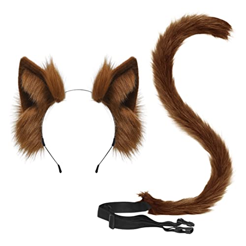 TINAYAUE Frauen Mädchen Katzenohr-Haarband Flauschiger Katzenschwanz Süßes Katze Haarreif Schwänze Cosplay Set Anime-Lolita-Kostüm Party-Requisiten für Halloween, Karneval, Maskerade, Mottoparty von TINAYAUE