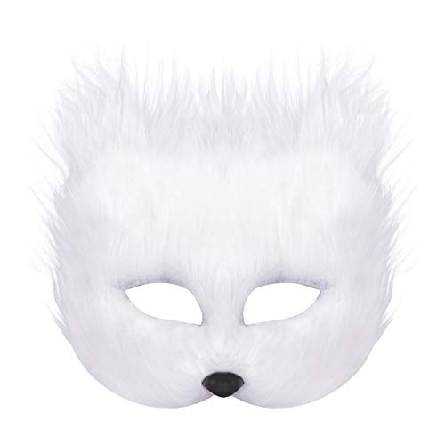 TINAYAUE Fuchs Gesichtsmaske Maskerade Tiermasken Männer Frauen Halbgesichts Simulations Fuchsmaske Cosplay Fox Kostüm Mit Kunstpelz für Halloween, Themenparty, Rollenspiel von TINAYAUE