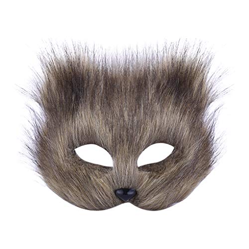 TINAYAUE Fuchs Gesichtsmaske Maskerade Tiermasken Männer Frauen Halbgesichts Simulations Fuchsmaske Cosplay Fox Kostüm Mit Kunstpelz für Halloween, Themenparty, Maskerade, Rollenspiel von TINAYAUE