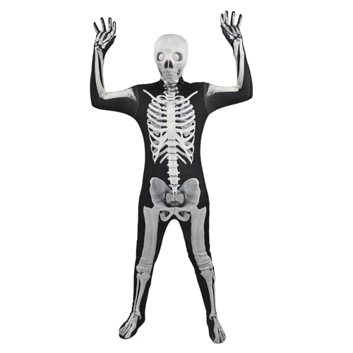 TINAYAUE Kinder Gruseliger Skelett Bodysuit Jungen Mädchen Schreckliche Zombie Bodysuit Erwachsene Schelmisches Skelett Kostüm Rollenspiel Kostüme für Karneval, Halloween, Maskerade, Cosplay, Ostern von TINAYAUE