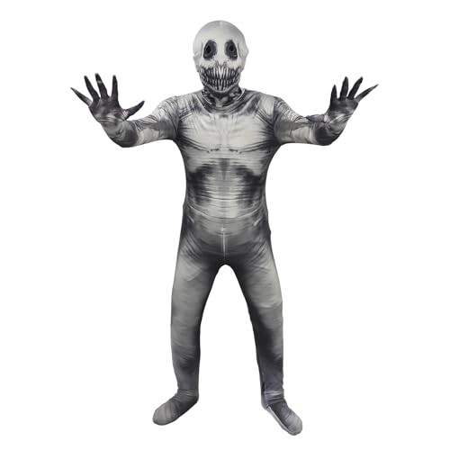 TINAYAUE Kinder Gruseliger Skelett Bodysuit Jungen Mädchen Schreckliche Zombie Bodysuit Erwachsene Schelmisches Skelett Kostüm Rollenspiel Kostüme für Karneval, Halloween, Maskerade, Cosplay, Ostern von TINAYAUE