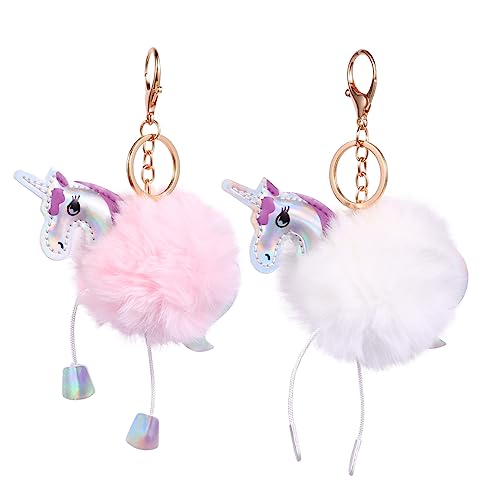 TINEASUR 1 Satz 2st Einhorn Schlüsselanhänger Flauschiger Schlüsselanhänger Tier-pom-pom-schlüsselanhänger Auto Schlüssel Halter Auto Schlüsselanhänger Taschenanhänger Plüsch Weiß von TINEASUR