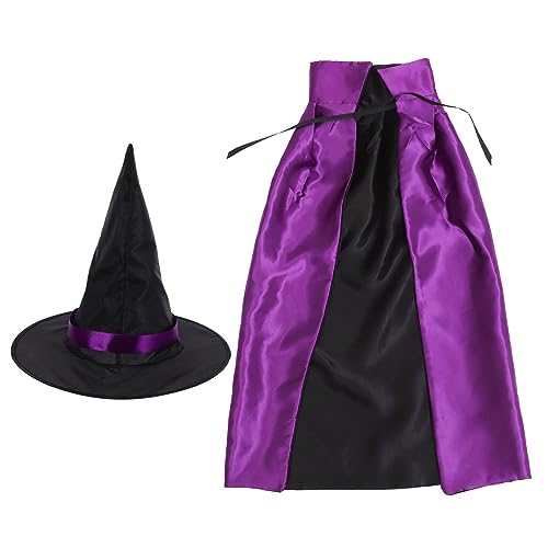 TINEASUR 1 Satz Halloween Kinder Party Halloween kinderparty faschingkostüme Halloween Toys Zaubererkostüm Halloween-Umhang-Stütze Halloween Hexenhut Requisiten Halloween-Hüte Stoff Violett von TINEASUR