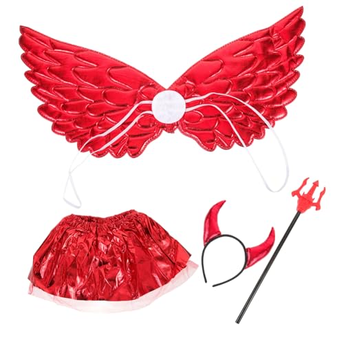 TINEASUR 1 Satz Halloween Wings Hörner Kopfschmuck Netzrock Stirnbänder Party-Teufel-Stütze halloween kopfschmuck halloween kopfbedeckung Kleider Halloweenkostüm Teufel Stirnband von TINEASUR