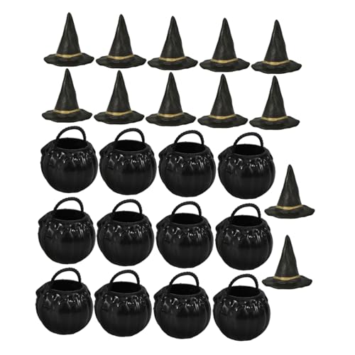 TINEASUR Halloween Miniatur Kessel und Hexenhut Set Kunststoff Miniatur Hexen Kessel Spielzeug von TINEASUR