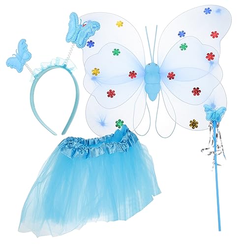 TINEASUR 1 Satz Kostüme für Kinder feeflügeln kinderkleider ' dresses Halloween-Kostüme für Mädchen Kinderrock weihnachtsdeko Feenkleid Feenflügel für Mädchen Schirmgewebe Blue von TINEASUR