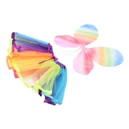 TINEASUR 1 Satz Schmetterlingsflügel Eingestellt Kinderkleidung Für Mädchen Flügel Mit Tutu-rock Mädchen Geburtstag Verkleiden Sich Kostüm Party Dekorativer Flügel Mesh-tuch Colorful von TINEASUR