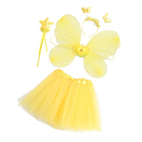 TINEASUR 1 Satz Schmetterlingsflügel Vierteiliges Set Ballettröckchen Stolz Tutu Dame Feenflügel Schmetterlingskostüm Für Mädchen Kostüm Kinder Marienkäfer Kostümmädchen Strümpfe Yellow von TINEASUR