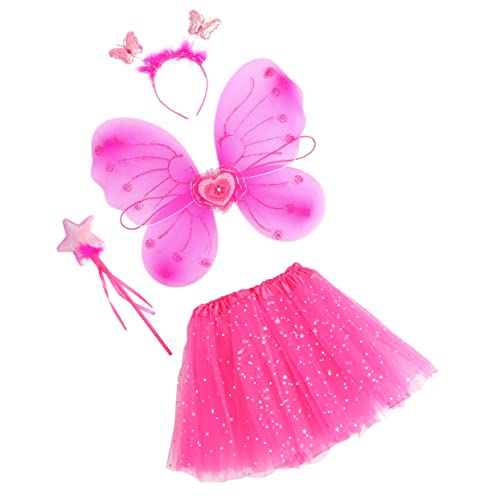 TINEASUR 1 Satz Schmetterlingsflügel vierteiliges Set Feenflügel Kleinkind Mädchen Feenflügel für Mädchen fairy wand tanzkleider Feenkleid für Mädchen kurzes Kleid aus Strümpfe Rosy von TINEASUR