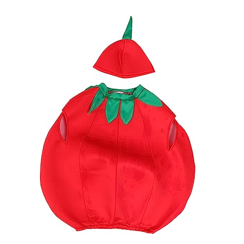 TINEASUR 1 Satz Tomate Kinderkleidung Kostüm Accessoires Zum Anziehen Tomaten-cosplay-kleid Abschlussball Anzug Kleider Anziehen Mädchen Hut Outfit Für Mädchen Jesus-hüte Fruchthut Rot Tuch von TINEASUR