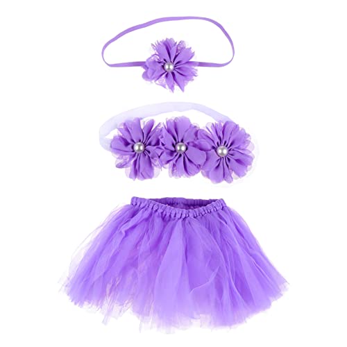 TINEASUR 1 Satz Tutu Rock Dreiteiliges Set Neugeborenen-outfit Kleines Mädchen Tutu Tutu-rock Für Babymädchen Stirnbänder Für Kinder -tutu-kleid Kleidung Für Kleinkinder Acryl Lavender von TINEASUR