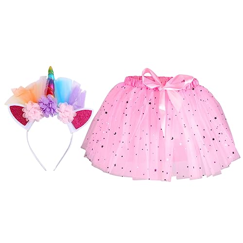 TINEASUR 1 Satz Tutu-Rock Für Mädchen Outfits Für Mädchen Tüllkleid Für Mädchen Tutu-Ballettrock Bunter Rock Tutu-Rock Mit Stirnband Atmungsaktiver Rock Tutu-Kleider Rosa Polyester von TINEASUR