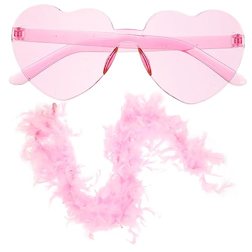 TINEASUR 1 Satz Vintage-Accessoires Weiße Brille Damen Schal Herz Brille Schal Für Damen Boas Für Erwachsene Herzförmige Brille Sonnenbrille in Herzform Frauenboa Und Brille Rosa Feder von TINEASUR