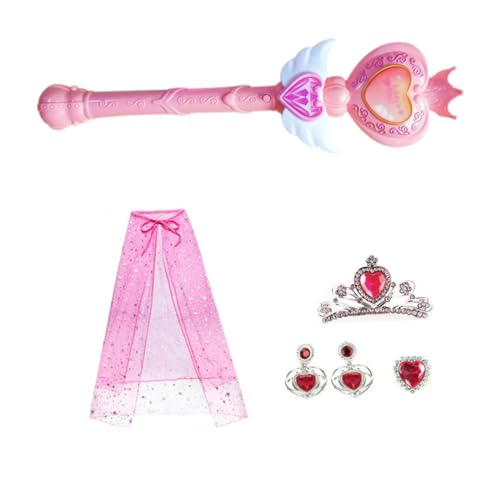 TINEASUR 1 Satz Zauberstab Prinzessinnenkostüme Für Mädchen Prinzessin Rollenspiel Tuch Flash-spielzeug Cosplay-outfits Für Prinzessinnen Kinder Leuchtende Stöcke Umhang Mit Tiara Hoch Rosa von TINEASUR