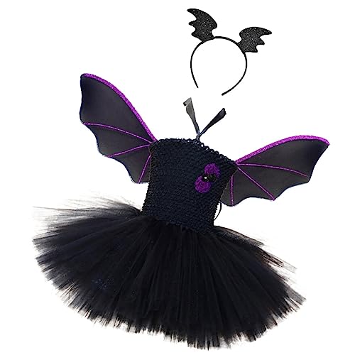 TINEASUR 1 Set Halloween Kostü Fledermaus Kleid Mit Flügeln Und Haarreif Bat Cosplay Outfit Für ädchen Perfekt Für Halloween Party Und Fasching Größe 120 130 Mit Innenfutter von TINEASUR