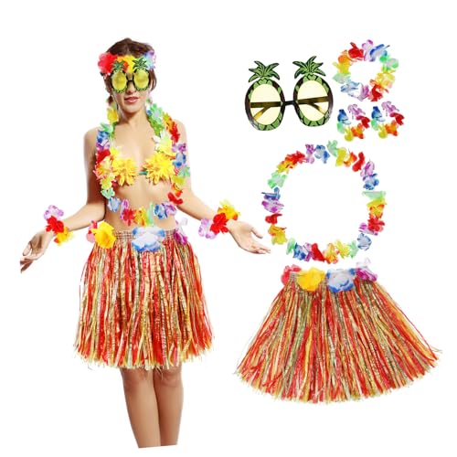 TINEASUR 1 Set Hawaiianischer Hula Anzug Hawaiianisches Outfit Hawaiianische Kostüme Für Frauen Luau Outfits Für Frauen Partyzubehör Strohrock Für Festivals Hawaiianischer Rock Hula von TINEASUR