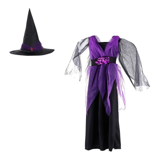 TINEASUR 1 Set Kinder Rollenspiele Witch Kostüm Halloween Cosplay Mädchen Kleid Mit Hut von TINEASUR