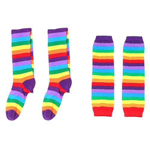 TINEASUR 2St Regenbogenhandschuhe lustige lange Socken Regenbogen-Strümpfe gestreifte hohe Socken fasching stulpen faschingsaccessoires bunte warme Socken warme Socken für Mädchen rot von TINEASUR