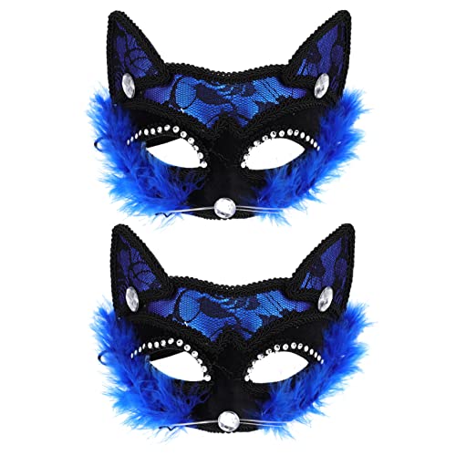 TINEASUR 2St katze gesichtsmaske Augenmaske für Frauen venezianische Maske Spitzen-Augenmasken Maskerade-Maske halloween maske halloween-maske Maskerade Masken Spitzenmasken Strass Blue von TINEASUR