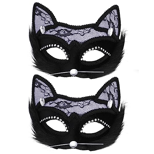 TINEASUR 2St katze gesichtsmaske Halloween-Katze Halloween-Cosplay-Brillen Make-up-Zubehör Spitzenmasken halloween maske halloween-maske frauen masken Augenspielzeug Kunststoff Black von TINEASUR