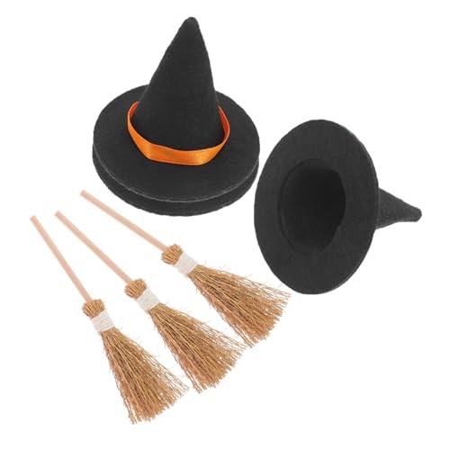 TINEASUR 3Er Set Halloween Hexenhut Hexendekoration Miniatur Hexenhut Winziger Hut Hexenbesen Mini Hexenbesen Hüte Zum Basteln Miniatur Partyhüte Besen Miniatur Hexenbesenhut von TINEASUR